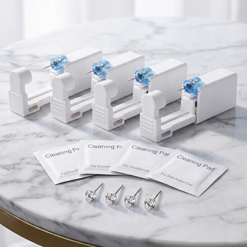 Nunpag 12 Pcs Ear Piercing Kit Disposable Ear Piercing Gun Kit with 4 Pcs 6 Prong Setting Cubic Zirconia Earrings Stud 316L Stainless Steel Easy to Use at Home Self Ear Piercer Gun Kit Tool, Silver - color: Silver