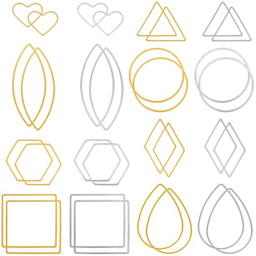 PAGOW 32 pcs Earring Beading Hoop, 8 Shape Hypoallergenic Heart Teardrop Square Round Beading Hoops for Jewelry Making, Earrings Beading Hoop Bulk for DIY Crafts Accessories Supplies (Gold, Silver) - color: 32pcs,8 shapes