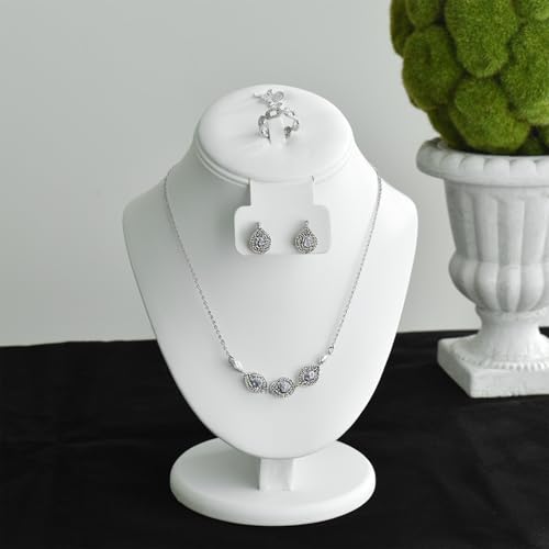 MOOCA White Leatherette Combination Display Jewelry Bust for Necklaces, Earrings, Rings - color: White PU Faux Leather