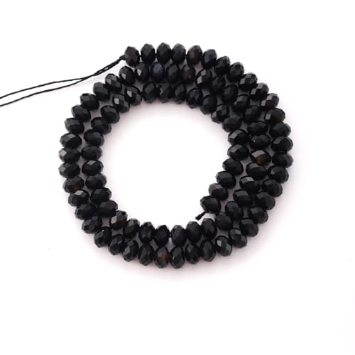 Faceted 4x6mm Natural Black Agate Stone Rondelle Spacer Gemstone Beads Loose Semi Gemstone Beads for Jewelry Making - color: Black Agate