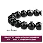 Crystal Vibe 8mm Beaded Bracelets For Women Men - Healing Crystal Bracelet - Adjustable Size - color: Black Obsidian