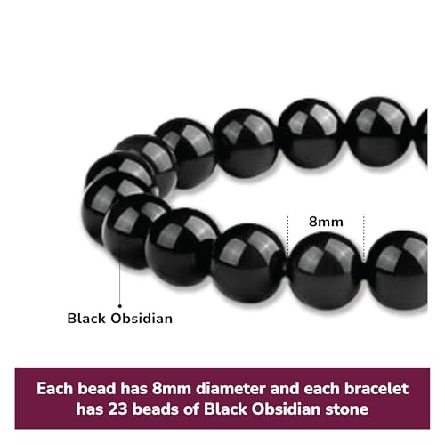 Crystal Vibe 8mm Beaded Bracelets For Women Men - Healing Crystal Bracelet - Adjustable Size - color: Black Obsidian