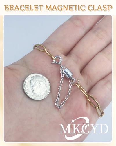 MKCYD 8Pcs Magnetic Bracelet Clasps and Closures with Safety Chain Never Fall Silver Bracelet Extender Converter Magnetic Clasps for Women - color: 8Pcs Silver