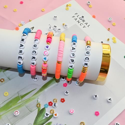 Looconi Beading Kits Letter Beads A-Z Gold Spacer Smiley Heart and Colorful Clay Beads for Jewelry Making - color: LetterClayMixed