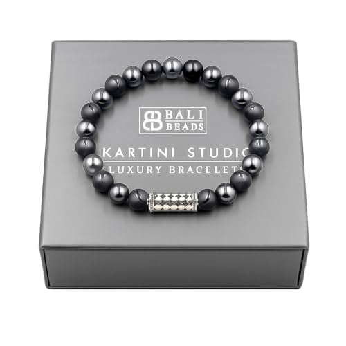 Kartini Studio Matte Black Onyx and Hematite Bracelet, Men's Sterling Silver Beads Bracelet, Quality Bead Jewelry for Man