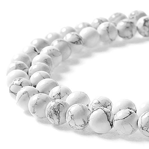 MJDCB Natural Stone Beads White Howlite Round Loose Beads for Necklace Bracelat Jewelry Making (4mm) - color: White Howlite, size: 4mm
