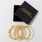 Vinswet 4pcs Beaded Bracelets for Women,Natural Healing Crystal Gemstones Bracelet,Anxiety Stress Relief Bracelet Handmade purple Jewelry Gifts for Women - color: Citrine&Yellow Cat Eyes&Yellow Jade