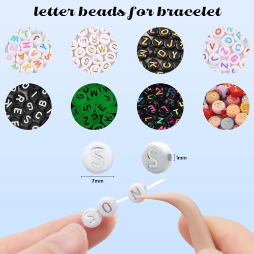 Song Xi 1200pcs Silver & White Round Acrylic Letter Beads - 4x7mm, Perfect for Jewelry Making, Crafts, Christmas DIY Gifts - color: 1200pcs white silver letter