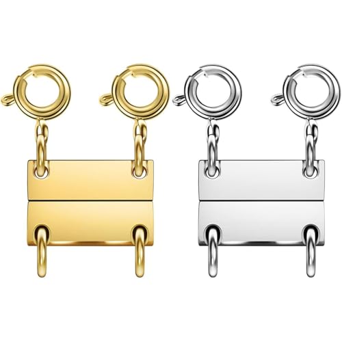Layering Magnetic Necklace Clasps, Stainless Steel Chain Link Clasps, Multiple Necklace Clasp for Layered Look (2golden+2silvery B) - color: 2golden+2silvery B
