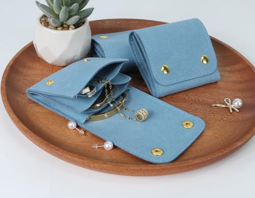 3Pcs Microfiber Jewerly Rolls Small Jewelry Bags for Jewelry Gift Bags Jewelry Organizer Pouch with Double Snap Button for Jewelry Travel Jewelry Pouch, 3"x3"(Sky Blue) - color: Sky Blue