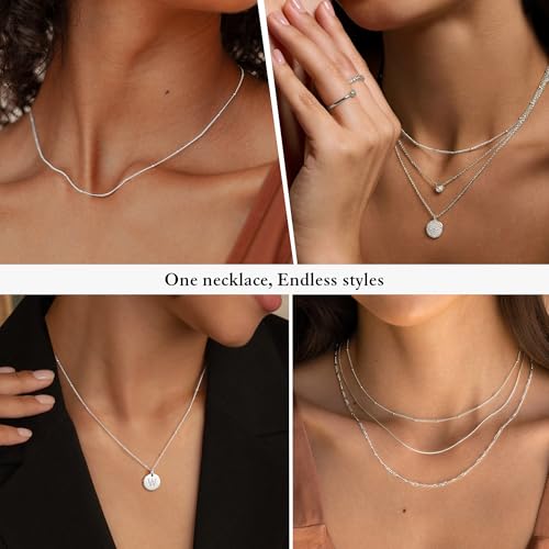 IEFWELL S925 Sterling Silver Chain Necklace for Women - 14K-Real-Gold-Plated 1.5mm Satellite Bead Chains Necklace, Sturdy Women's Chain Necklaces, 14/16/18/20/22/24 Inches Jewelry Valentines Gifts - color: S925 Sterling Silver, size: 18 Inch