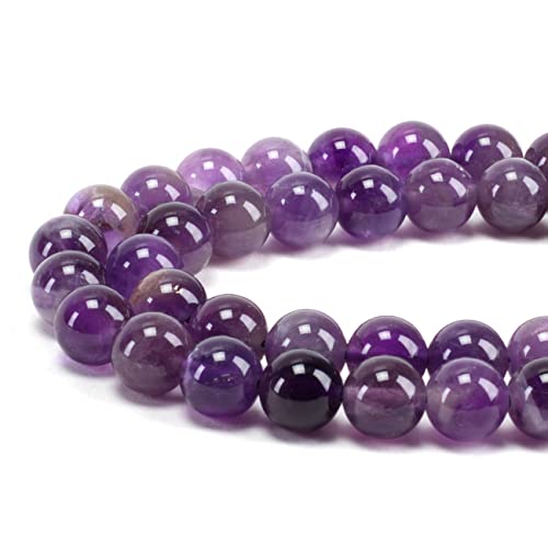 Cherry Tree Collection | 100PCS Gemstone Round Beads for Jewelry Making | Includes Storage Box, Elastic String, and Needles - color: amethyst, size: 8mm