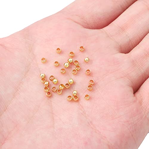 BEADIA 14K Gold Plated Crimp Beads Non Tarnish 2.5mm 600pcs for Jewelry Making Findings - color: Crimp Beads 14K Gold, size: 2.5mm
