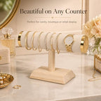 Jewelry Display T-Bar Stand – 9 inch Beige Textured Velvet Bracelet Holder with Gold Metal Ends, 1-Tier Jewelry Organizer with Natural Pine Base, Bangle & Watch Display for Retail & Vanity - color: Beige Textured Velvet