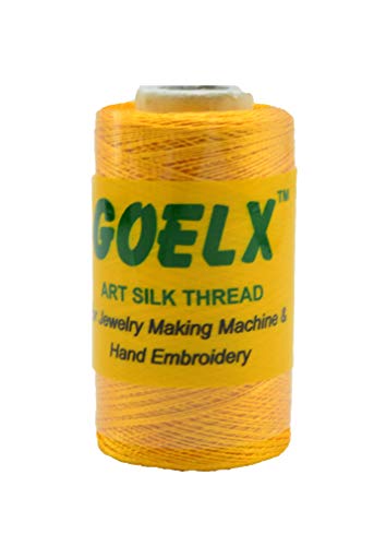 Goelx Silk Thread by Shade No for Jewelry, Tassel Making, Embroidery, Crafts, Shiny Soft Thread Spools - Yellow - 60 - color: Yellow - 60