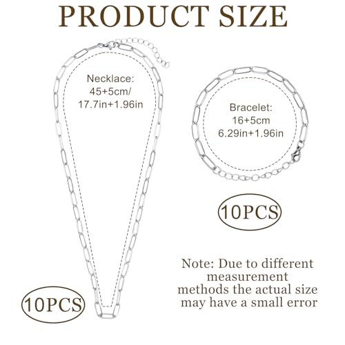 20Pcs Chain Charm Necklace Bracelet Making Kit, Adjustable Paperclip Bracelet necklace chains for charm jewelry making Alloy Link Chains with Lobster Clasps for Women DIY Jewelry Making (Silver) - color: Silver