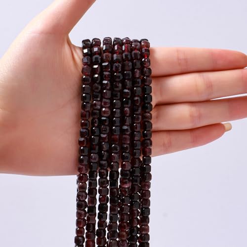 Natural Faceted Garnet Cube Stone Beads 5-5.5mm 60pcs/str Loose Square Semi Gemstone Stone Beads for Making Bracelets Necklace Earrings - color: Garnet
