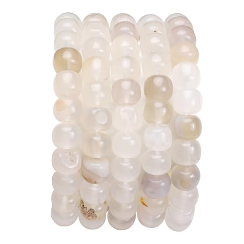 BEADIA Natural White Agate Flat Cut Round Drum Stone 8mmx7mm Loose Semi Gemstone Beads for Jewelry Making 38cm - color: White Agate