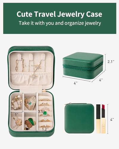VLANDO Small Travel Jewelry Box Organizer - Girls Women Gift Rings Earrings Necklaces Jewelry Storage Display Case Dark Green - color: H.Dark Green