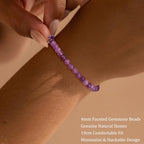 Natural Faceted Crystal Bracelet for Women,4mm Gemstone Round Beads Bracelets Adjustable Stretchy Healing Crystal Beads Bracelets Dainty Jewelry Gift - color: Amethyst