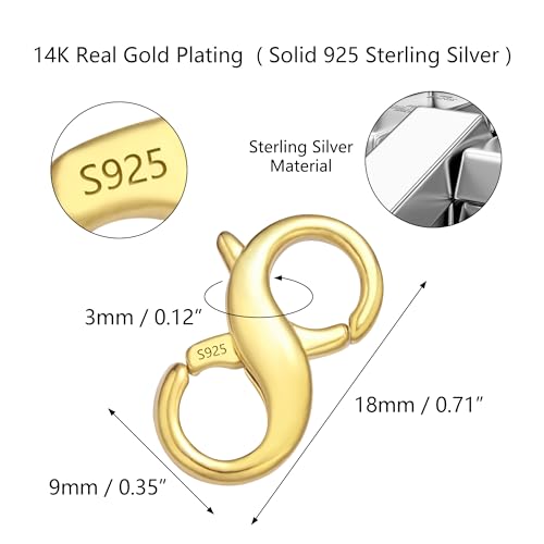 Double Opening Lobster Clasps, Solid 925 Sterling Silver Clasp and Closures, Necklace Bracelet Extender for DIY Jewelry Finding Supplies (18 X 9mm Gold) - color: Gold 1PCS, size: 9*18mm