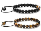 Hamoery Men Women 8mm Tiger Eye Stone Beads Bracelet Elastic Natural Stone Yoga Bracelet Bangle - color: 2 Pcs Set 1-21018