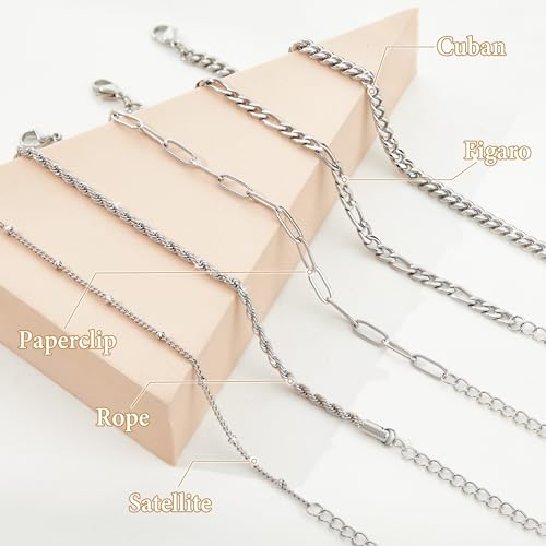 Gold Bracelets Set for Women Stack, Chunky Thick Bracelets Stack for Women Trendy, Simple Dainty Thin Gold Plated Cuff Stackable Bracelets With Beaded Cuban Paperclip Snake Rope Bangle Hand Chain Jewelry - style: Style 03-silver
