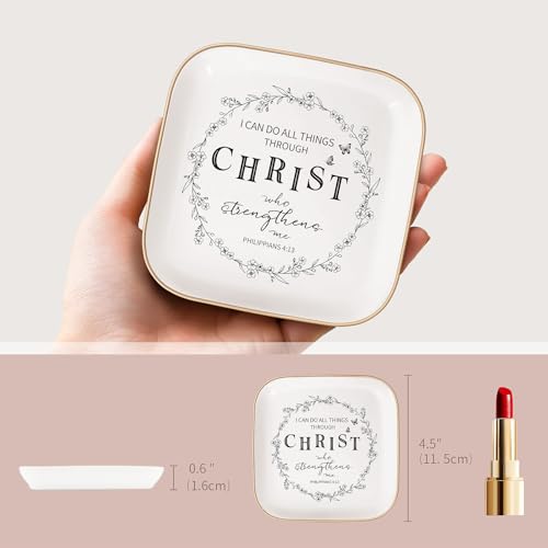Christian Gifts for Women – Jewelry Tray, with “I CAN DO ALL THINGS THROUGH CHRIST...” – Perfect Birthday Gifts for Women, Baptism Gifts for Girl, Inspirational Keepsake, Mothers Day Gifts - style: Philippians 4:13