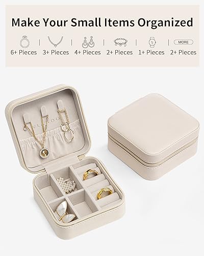 VLANDO Wedding Bridesmaid Gifts - Mothers Day Gifts - Small Jewelry Travel Organizer, Travel Jewelry Case for Ring, Earring, Necklace, Bracelet - Milky White - color: B.Beige
