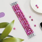 Newlibery Natural Stone Bracelet Beaded-Bands Women Compatible with Apple Watch 38mm 40mm 41mm 42mm (S10/11) Feminine Cute Handmade Stretch Strap for iWatch Series 11/10/9/8/7/6/5/4/3/2/1 SE 3/2/1 - color: A9 Rose Red, size: 38/40/41/42mm(S10/11)
