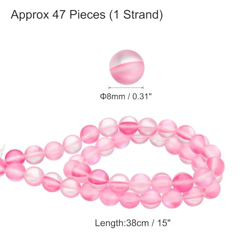 uxcell Matte Crystal Glass Beads 8mm Synthetic Frosted Shining Semi-Precious Round Loose Beads Synthetic Moonstone for Jewelry Making DIY Bracelet, Pink - color: Pink, size: 8mm