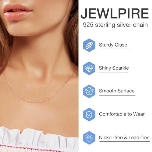 Jewlpire 18k Gold Plated 925 Sterling Silver Chain Necklace for Women, 1.2mm Cable Chain Necklace Thin & Dainty & Sturdy Women's Chain Necklaces 14/16/17/18/20/22/24 Inch - color: 18K Rose Gold Plated, size: 18 Inch