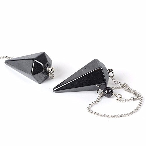 Justinstones Natural Hematite Gemstone Rock Crystal Hexagonal Pointed Reiki Chakra Pendant Pendulum - color: Hematite