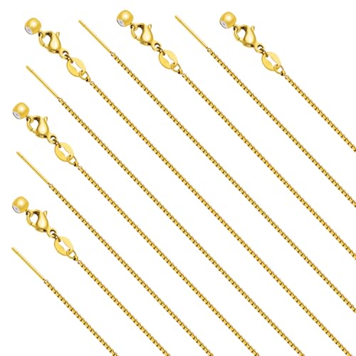 Crisjanggo 10 Pcs Stainless Steel Adjustable Necklace Chains 20 Inch Gold Plated 1 mm Thin Chain Bulk with Rubber Stopper for Jewelry Making - color: Gold Box