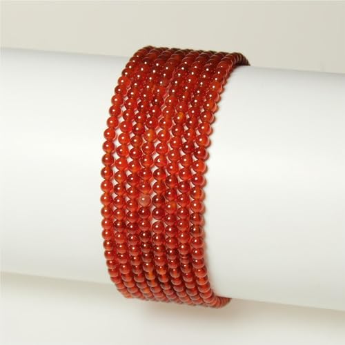 MJDCB 225pcs Natural Small Stone Beads 3mm Red Agate Round Smooth Loose Gemstone Bead for Jewelry Making Bracelets Earrings Necklaces Accessories - color: Red Agate