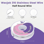 20 Gauge Half Hard 316 Stainless Steel Half-Round Wire 0.8x0.4mm 45 Ft – Durable, Ideal for Jewelry, Crafts & Industrial Use - color: 20 Gauge/0.8x0.4mm