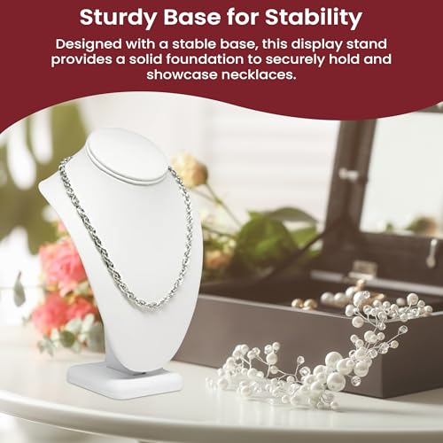 Novel Box White Leatherette Bust Stand Jewelry Necklace Display 6.5x4x10 Inches - Freestanding Travel Necklace Holder Stand - Necklace Mannequin Organizer Stands - Necklace Displays Medium - color: White Leatherette, size: Medium