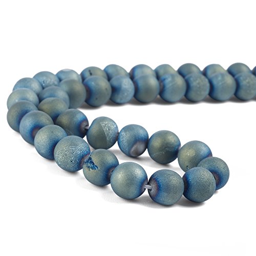 RUBYCA Round Dyed Electroplated Druzy Agate Quartz Crystal Gemstone Beads (1 Strand, Blue, 8mm) - color: Metallic Light Blue, size: 8mm