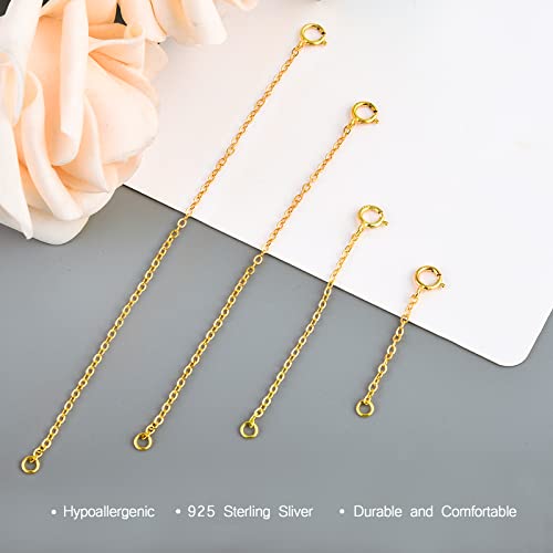 Necklace Extender, 4Pcs Gold 925 Sterling Silver Necklace Extenders Chain Bracelet Anklet Extension for Women Multiple Necklaces Jewelry (1”, 2”, 3”, 4”) - color: Golden