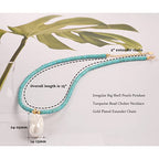 CANEVINKA Bohemian Beaded Choker Necklace 18K Gold Plated Bead Pendant Necklace Vintage Handmade Jewelry for Women - style: big pearl