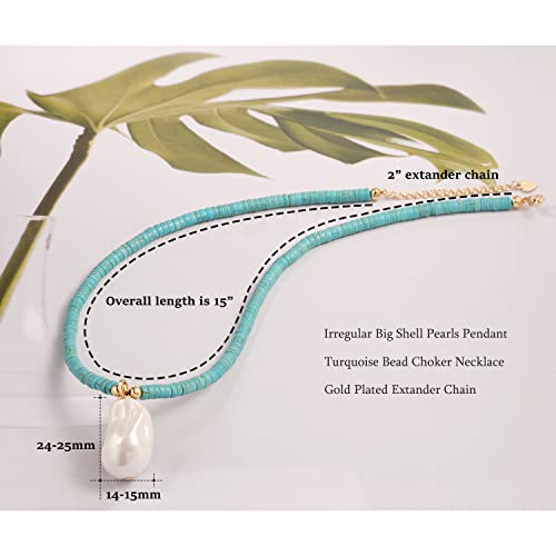 CANEVINKA Bohemian Beaded Choker Necklace 18K Gold Plated Bead Pendant Necklace Vintage Handmade Jewelry for Women - style: big pearl