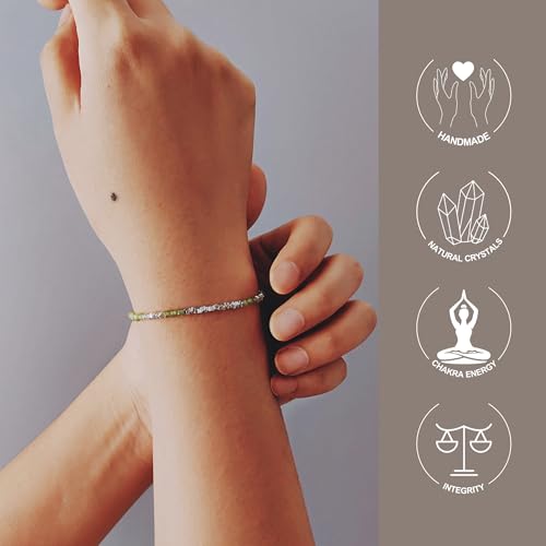 Natural Crystal Cut Bead Bracelet, 925 Silver Faceted Gemstone Jewelry for Women, Handmade Chakra Design Gift for Birthday Christmas Daily Wear - color: Green Peridot