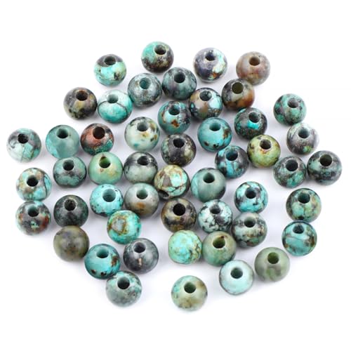 AD Beads Big Hole 2.0mm Natural Gemstone Beads – 6mm 8mm 10mm Round Loose Beads for Jewelry Making, Weaving, and Leather Cord (African Turquoise, 6mm 50pcs) - color: African Turquoise, size: 6mm 50pcs