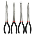 4 Pack 11" Precision Long Nose Pliers Set, Insulated Comfort Grip - Straight Needle Nose, 45/90 Degree Curved & Circle Tools for Wire Bending, Shaping, Trimming - size: 4pcs-11''