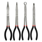 4 Pack 11" Precision Long Nose Pliers Set, Insulated Comfort Grip - Straight Needle Nose, 45/90 Degree Curved & Circle Tools for Wire Bending, Shaping, Trimming - size: 4pcs-11''