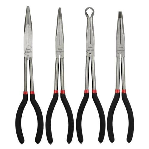 4 Pack 11" Precision Long Nose Pliers Set, Insulated Comfort Grip - Straight Needle Nose, 45/90 Degree Curved & Circle Tools for Wire Bending, Shaping, Trimming - size: 4pcs-11''