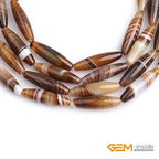 GEM-Inside 8x30mm Natural Brown Botswana Onyx Agate Stone Semi Precious Rice Olive Oval Chakras Beads for Jewelry Making DIY Handmade Craft Supplies 15" - size: Brown-8x30mm