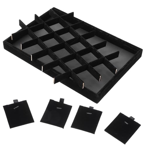 Lemecima 2pcs 24 Grids Stackable Jewelry Tray Organizer with Removable Dividers, Velvet Jewelry Display Tray for Earrings Necklaces Bracelet Rings Display Showcase - Black