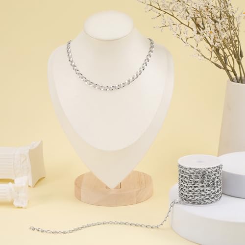 Jabogrii 5 Meters Oval Lip Jewelry Making Chains Silver Stainless Steel Chain with Lobster Clasps and Jump Rings for Jewelry Making - color: Oval Lip Silver