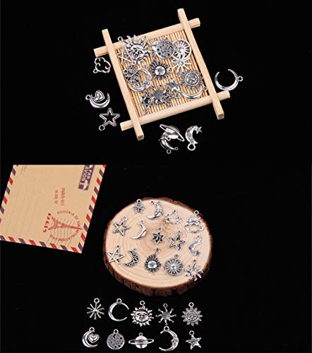 Mixed Moon and Star Charms Pendants Necklace Earrings Bracelet Charms DIY for Crafting, Jewelry Making Accessory - color: Silver 50pcs